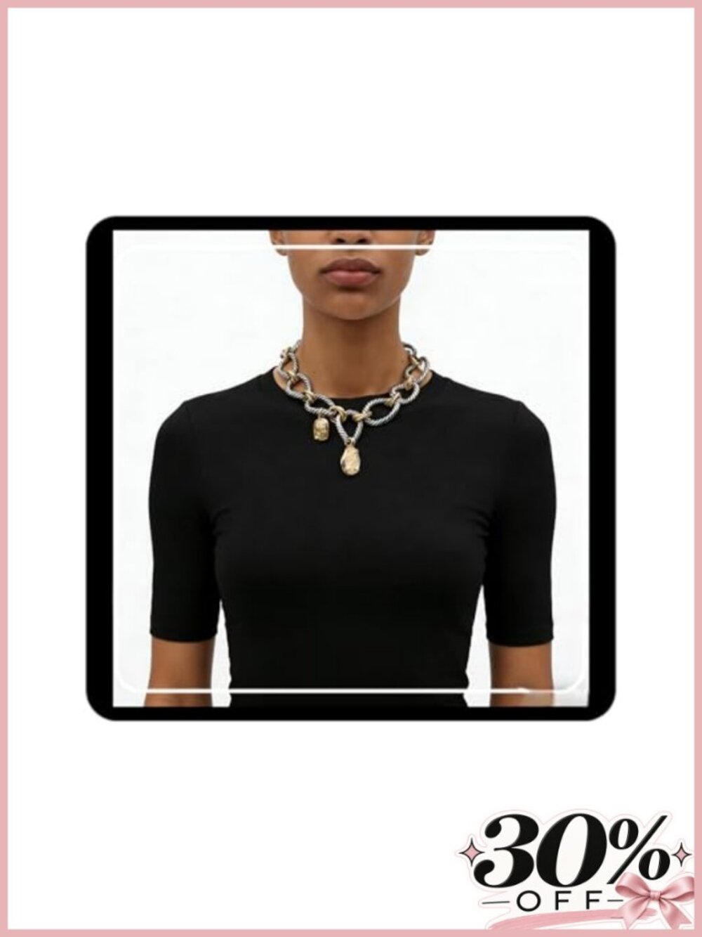 Two-Tone Chain Link Necklace with Snake Pendant Choker